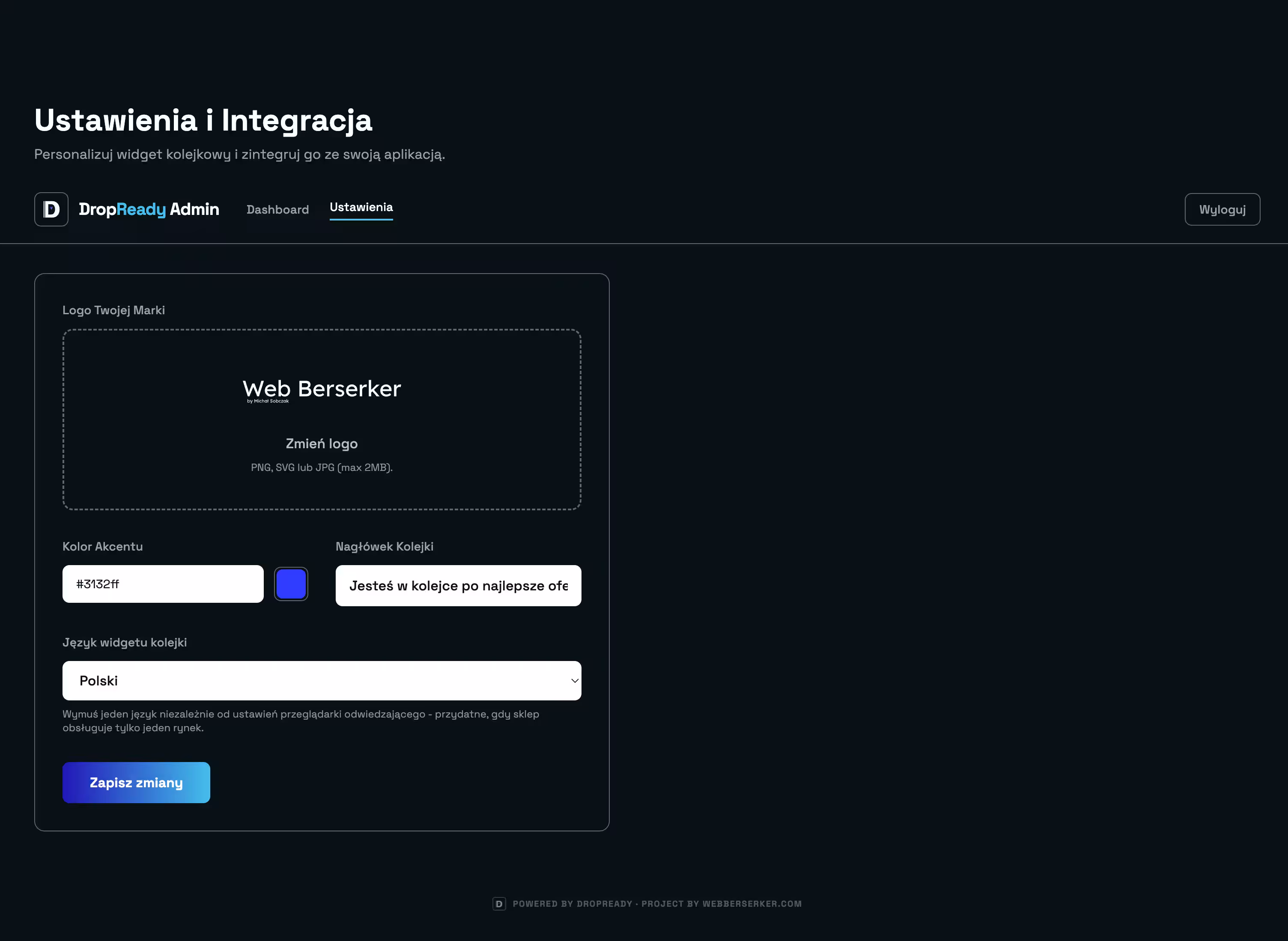 DropReady — ustawienia i branding